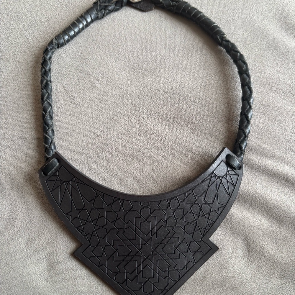 Black Leather Geometric Star Necklace